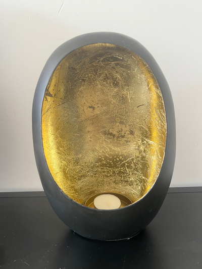 Egg Windlicht Zwart | Goud  Small
