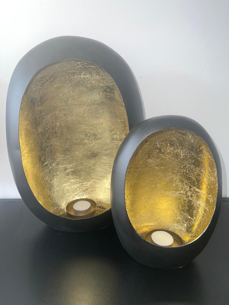 Egg Windlicht Zwart | Goud  Large